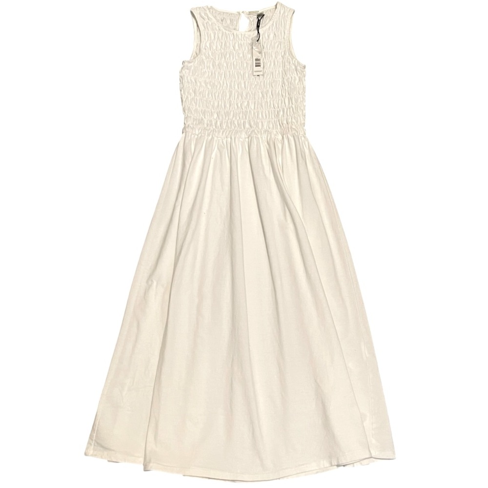 T Tahari Sleeveless Smocked Bodice White Dress Size XSmall New